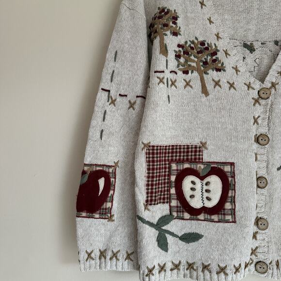 Vintage Mandal Bay Apple Patch Cardigan Sweater Linen Cotton Cottagecore Size L - Picture 3 of 10